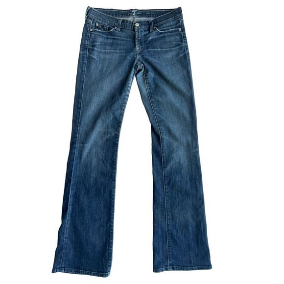 7 for All Mankind Bootcut Faded Denim Distressed Frayed Hem Jeans sz 28 - Picture 2 of 11